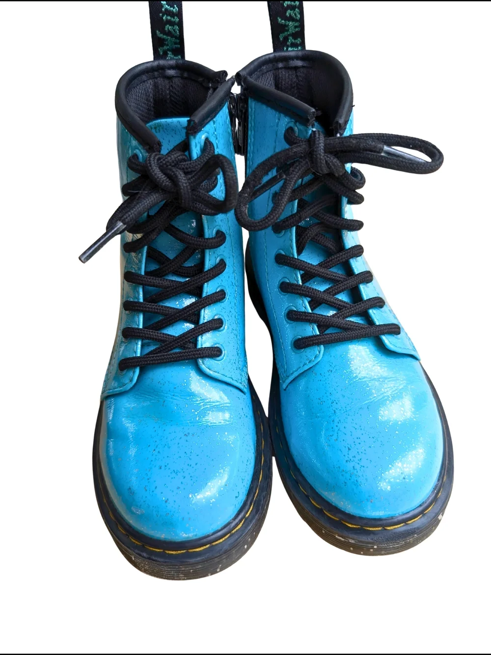 Kids Doc Martens Blue Lace-Up Glitter Combat Boots